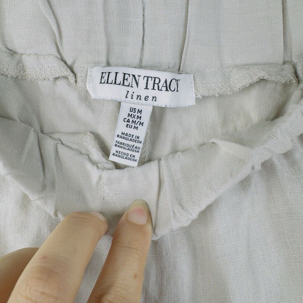Ellen Tracy 100% Linen Gray Pull On Wide Leg Cropped Capri Pants M NWT - Picture 6 of 8